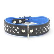 Collier pour chien en CUIR CLOUTE noir et bleu