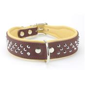 Collier pour chien en CUIR CLOUTE marron et écru