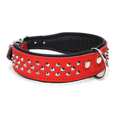 Collier pour chien en CUIR CLOUTE rouge