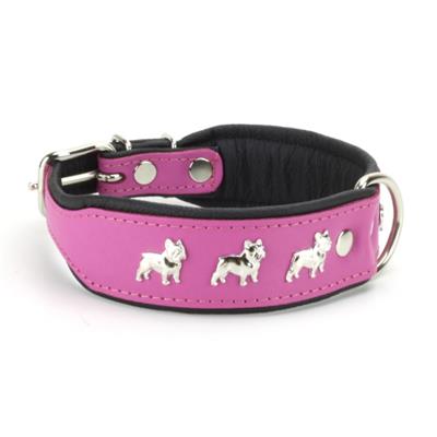 Collier BOULEDOGUE FRANCAIS en cuir rose