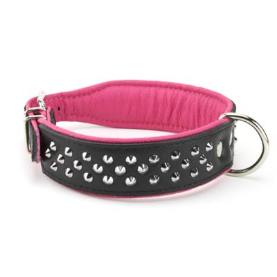 Collier pour chien en CUIR CLOUTE noir et rose