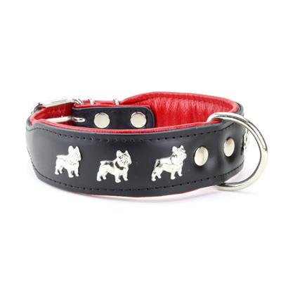 Collier BOULEDOGUE FRANCAIS en cuir noir et rouge