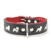 Collier BOULEDOGUE FRANCAIS en cuir noir et rouge