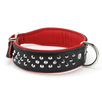 Collier pour chien en CUIR CLOUTE noir et rouge