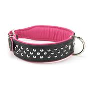 Collier pour chien en CUIR CLOUTE noir et rose