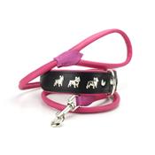 Collier BOULEDOGUE FRANCAIS en cuir noir et rose