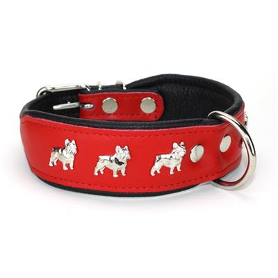 Collier BOULEDOGUE FRANCAIS en cuir rouge