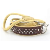 Collier pour chien en CUIR CLOUTE marron et écru