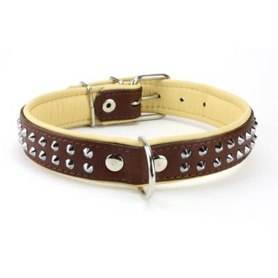 Collier en CUIR CLOUTE 2 RANGS marron